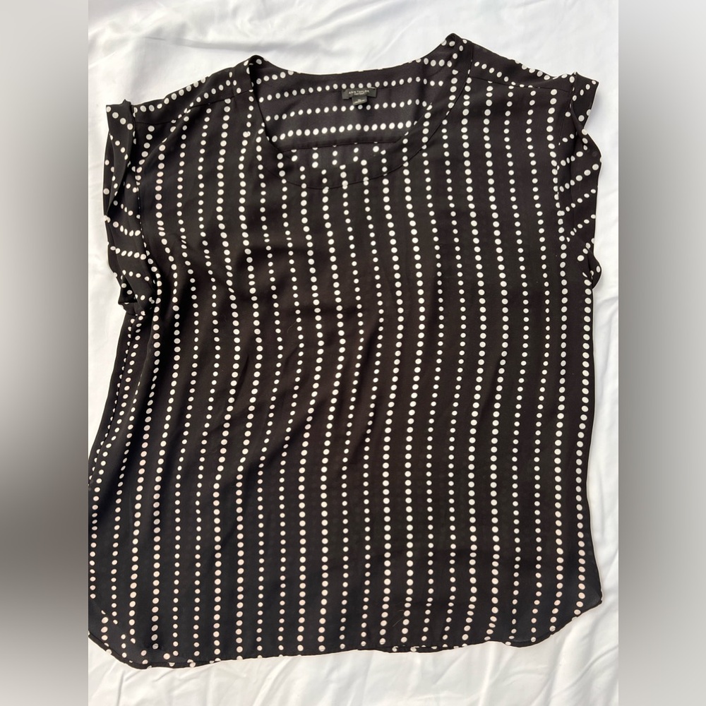 Ann Taylor Blouse Black with white Polka Dots!